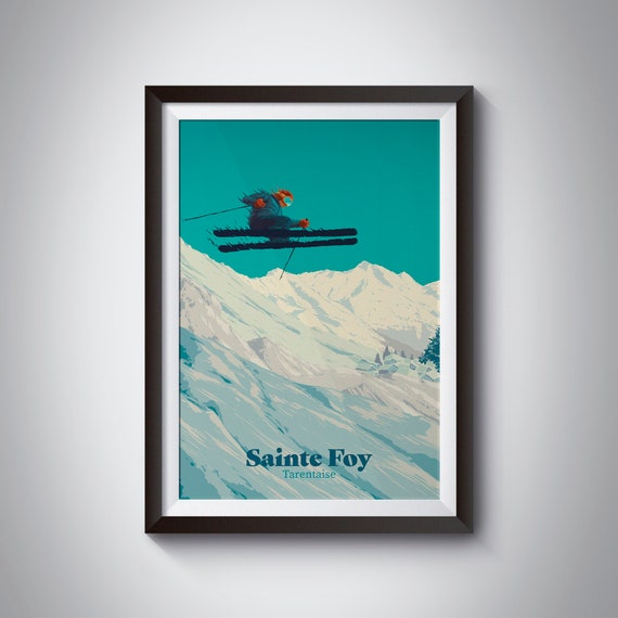 Sainte Foy Tarentaise Poster Ski Resort Print Savoie Wall Art French Alps Skiing Gift Val Disere La Plagne Retro Ski Print Vintage