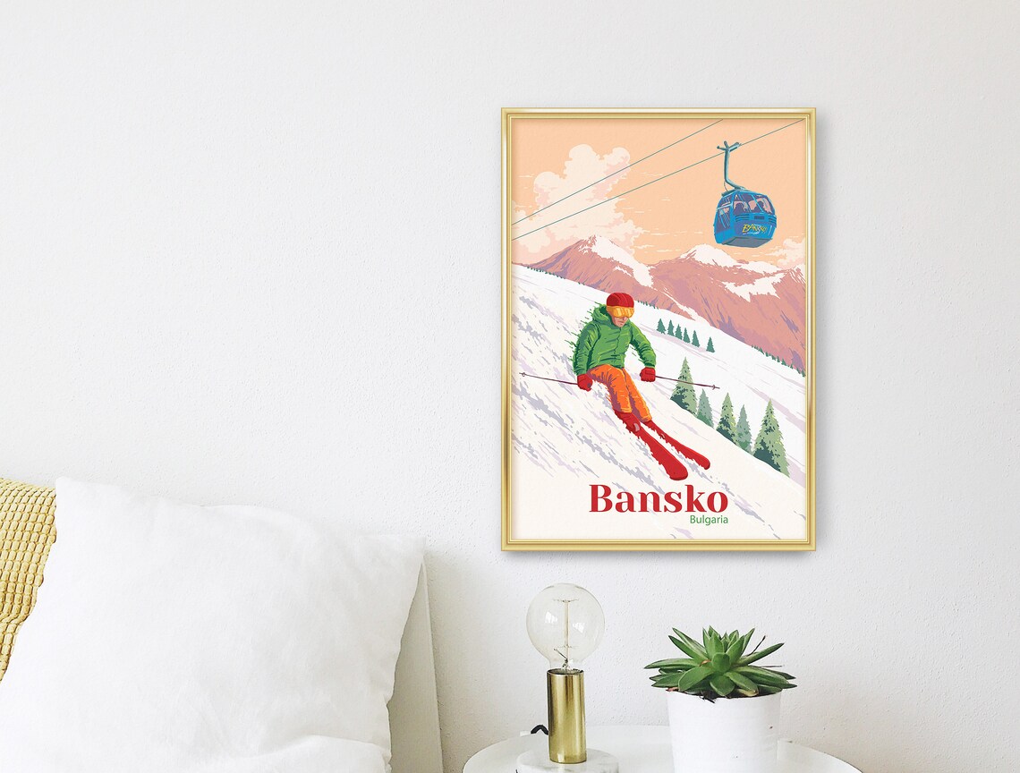 Bansko Bulgaria Vintage Ski Resort Travel Poster - Image 3
