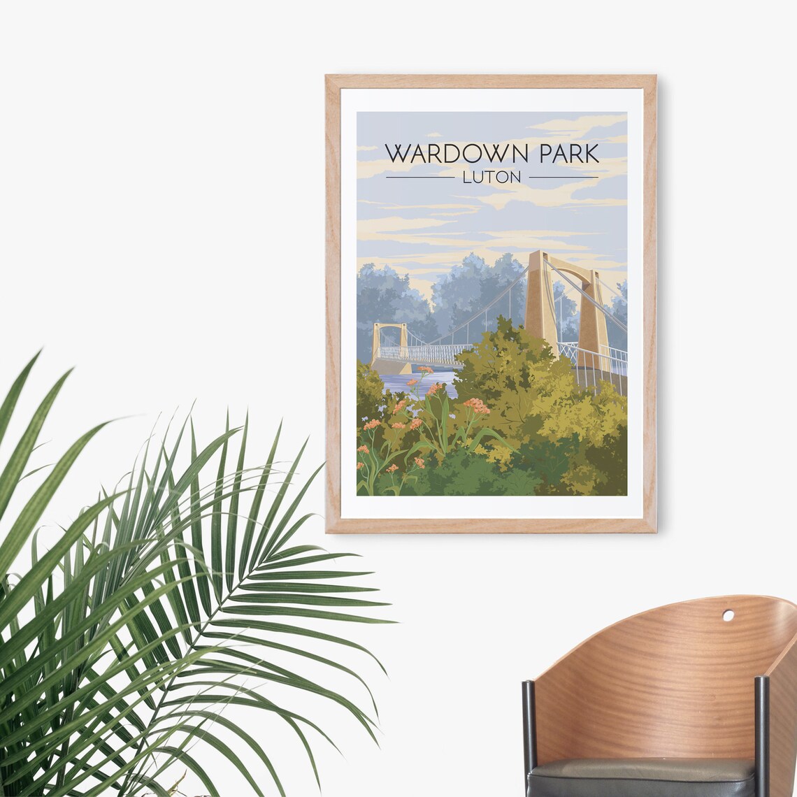 Wardown Park Luton Suspension Bridge England Vintage Travel Poster - Image 3