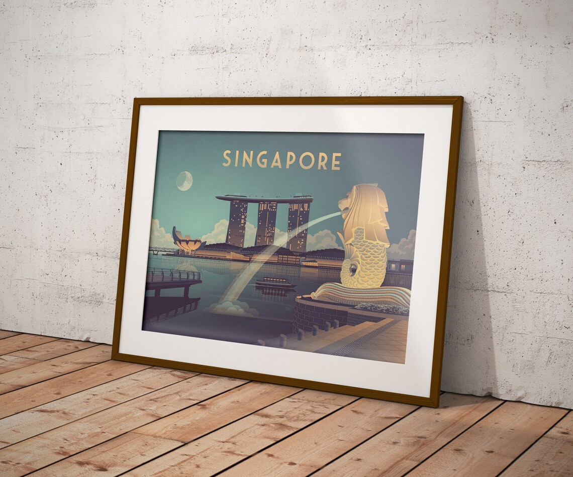 Singapore Travel Poster, Vintage Skyline Travel Poster - Image 2
