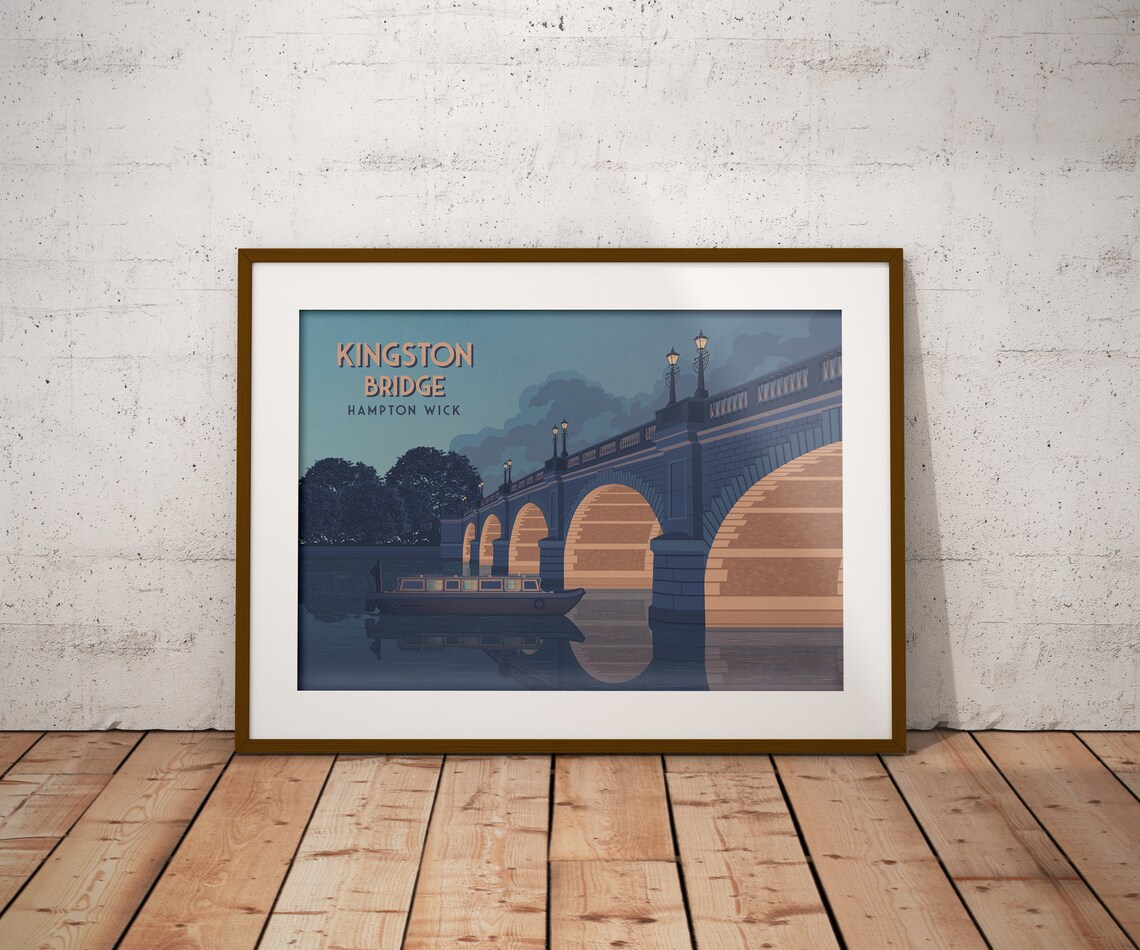 Kingston Bridge London Travel Poster, Thames View - Image 4