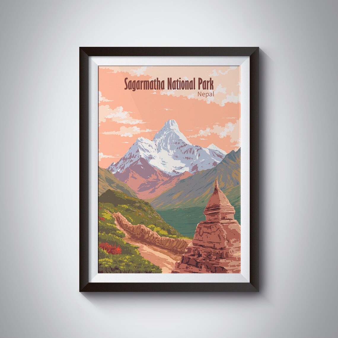 Sagarmatha National Park Nepal Everest Region Vintage Travel Poster