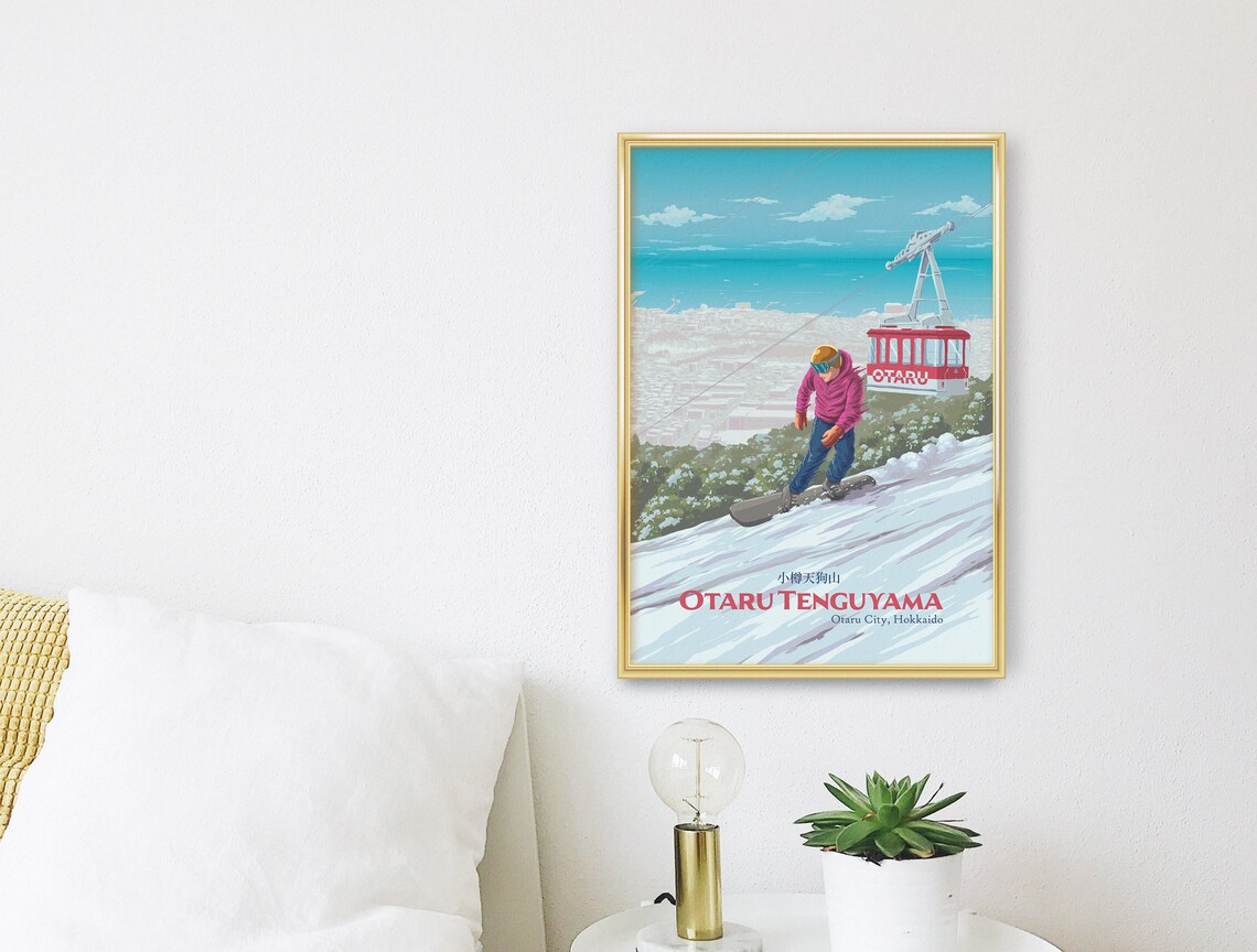 Otaru Tenguyama Hokkaido Snowboarding Ropeway Vintage Poster - Image 3