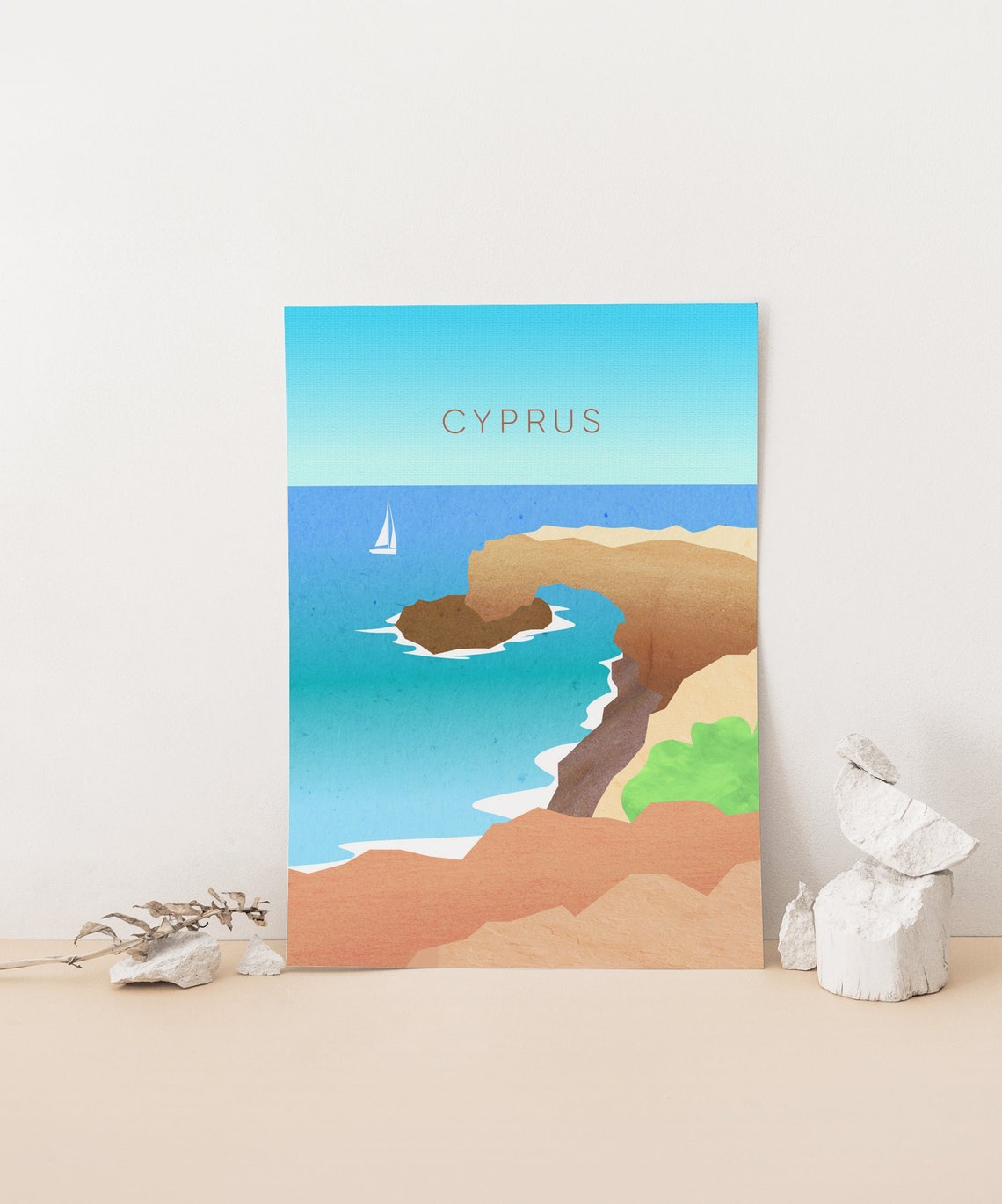 Cyprus Minimal Travel Poster Bridge Of Lovers Travel Print Mediterranean Sea Ayia Napa Paphos Europe Framed Wall Art Cyprus Beach - Image 4