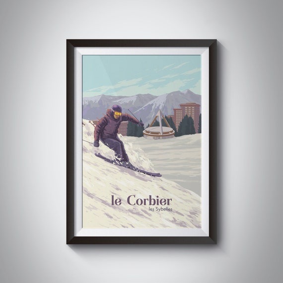 Le Corbier Ski Resort Poster Les Sybelles France French Alps Print Savoie Skiing Wall Art Gift Maurienne Valley Snowboarding Framed