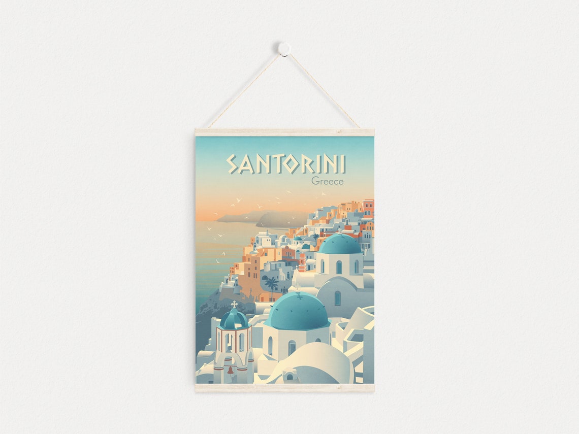 Santorini Greece Poster Greek Island Aegean Sea Thira Oia Fira Greece Travel Poster Vintage Travel Print Panagia Platsan Greek Art - Image 4