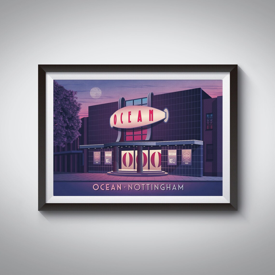Ocean Nottingham Nightclub Moonlight Sign Vintage Venue Travel Poster