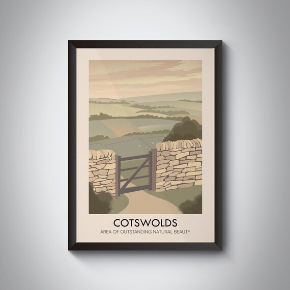 Cotswolds AONB Vintage Travel Print, Bibury