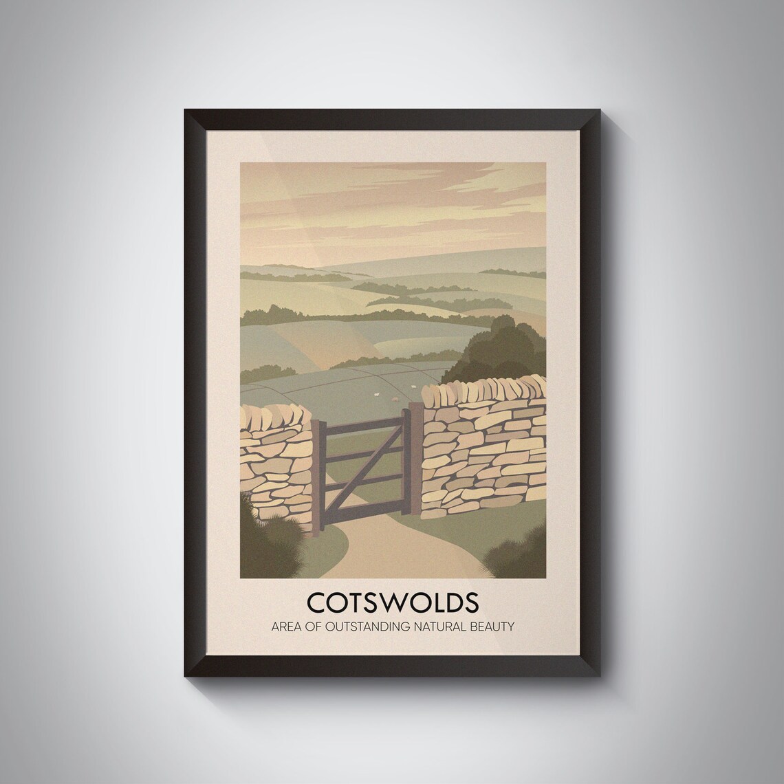 Cotswolds AONB Vintage Travel Print, Bibury