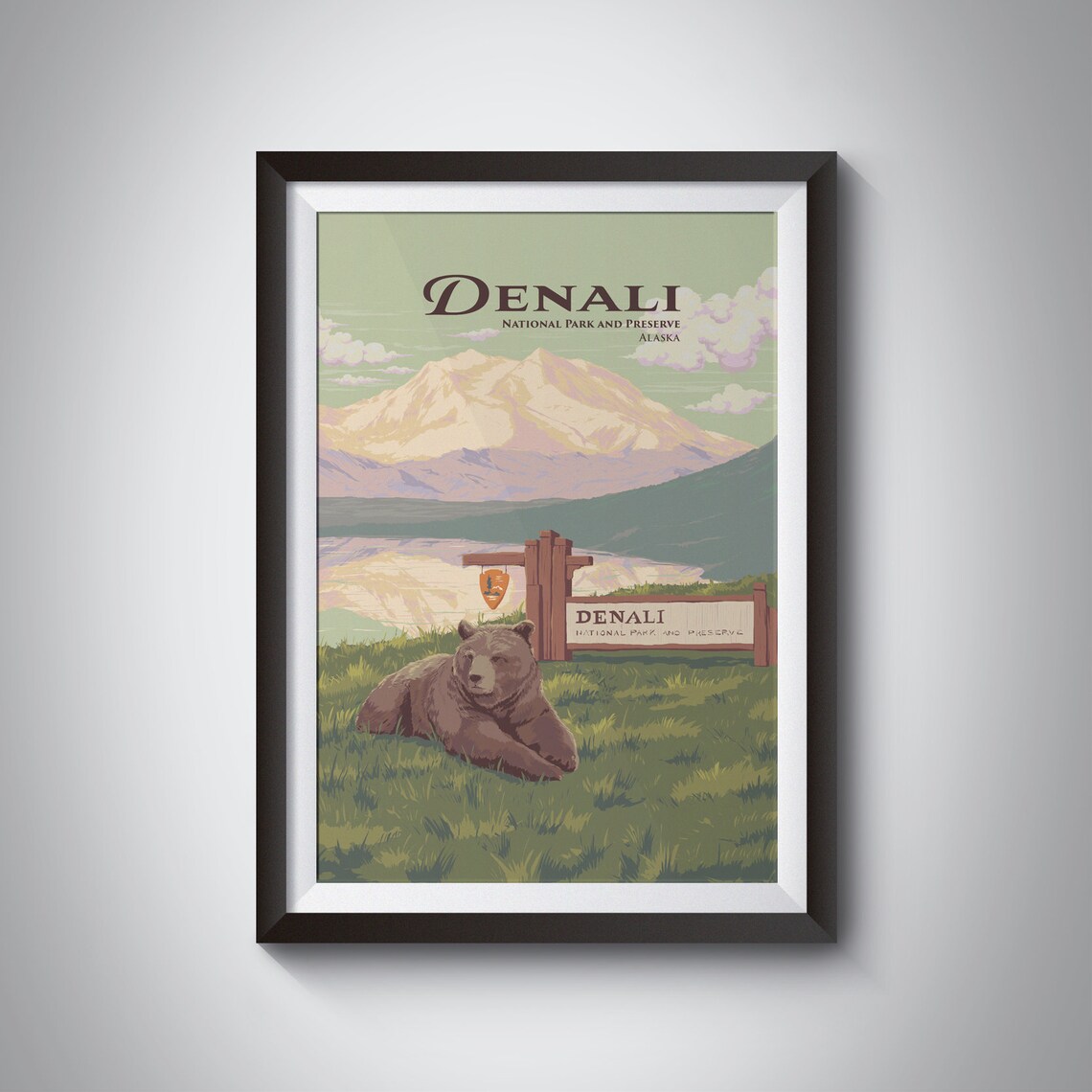 Denali National Park Alaska Grizzly Bear Entrance Sign Poster