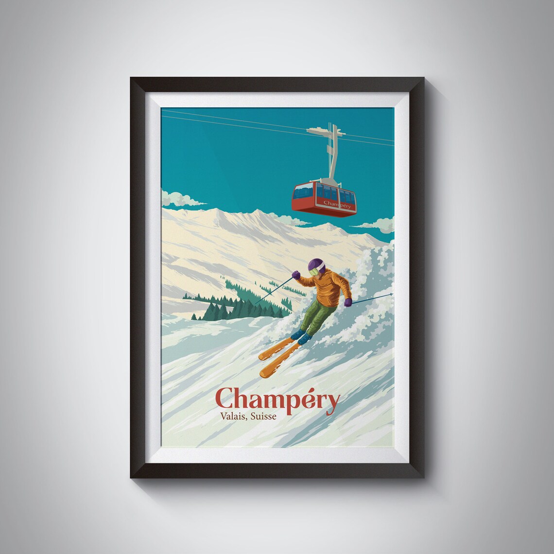 Champery Ski Resort Vintage Ski Travel Poster