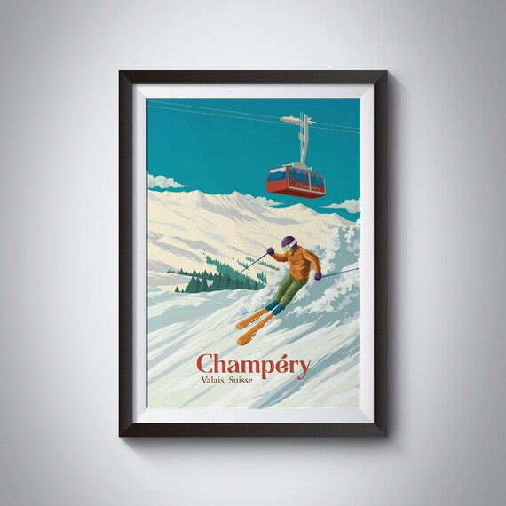 Champery Ski Resort Vintage Ski Travel Poster