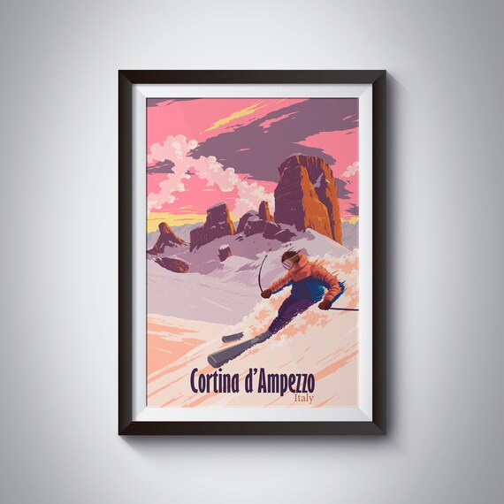 Cortina d'Ampezzo Vintage Travel Poster, Dolomites