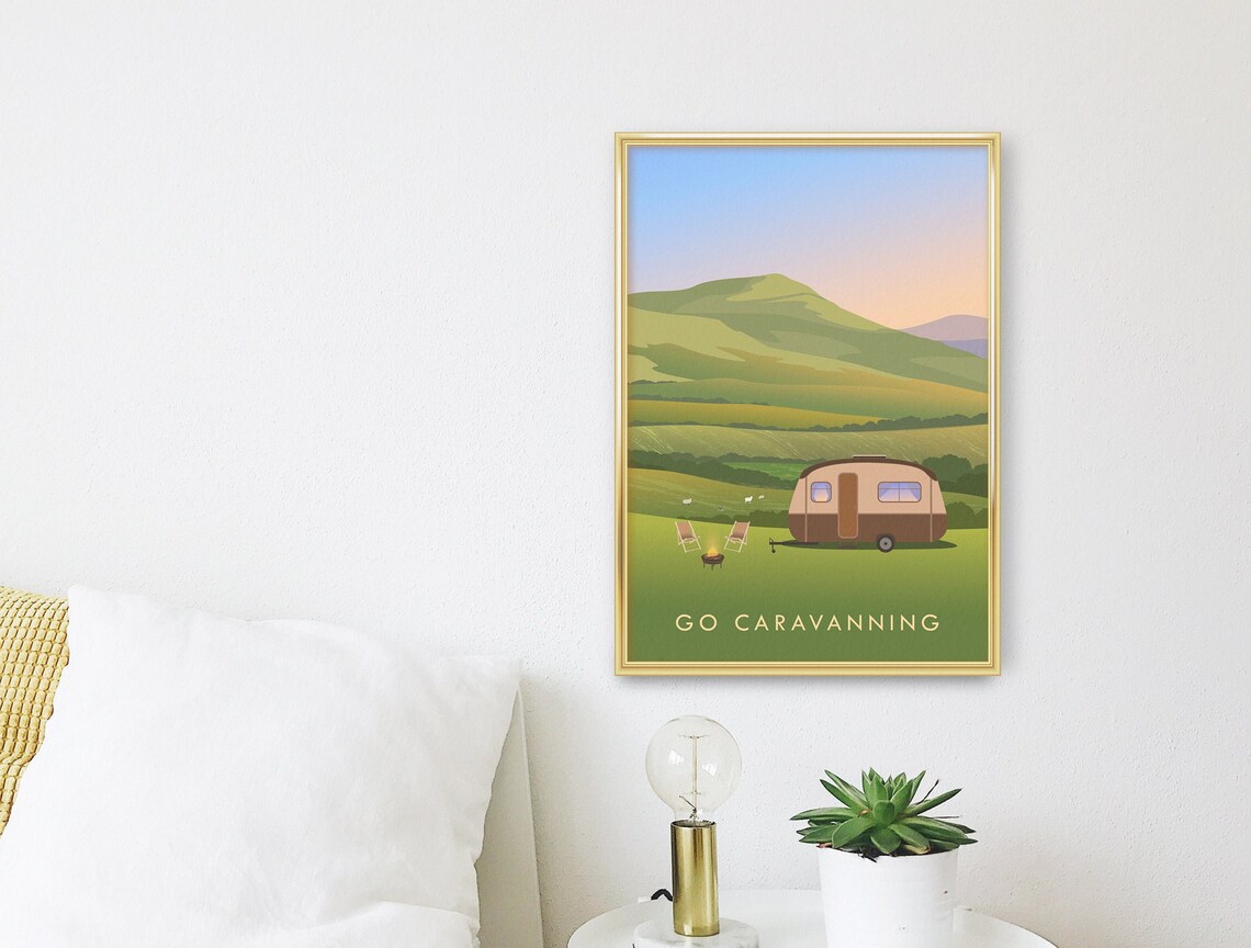 Go Caravanning Countryside Sunset Campfire Retro Outdoor Travel Poster - Image 3