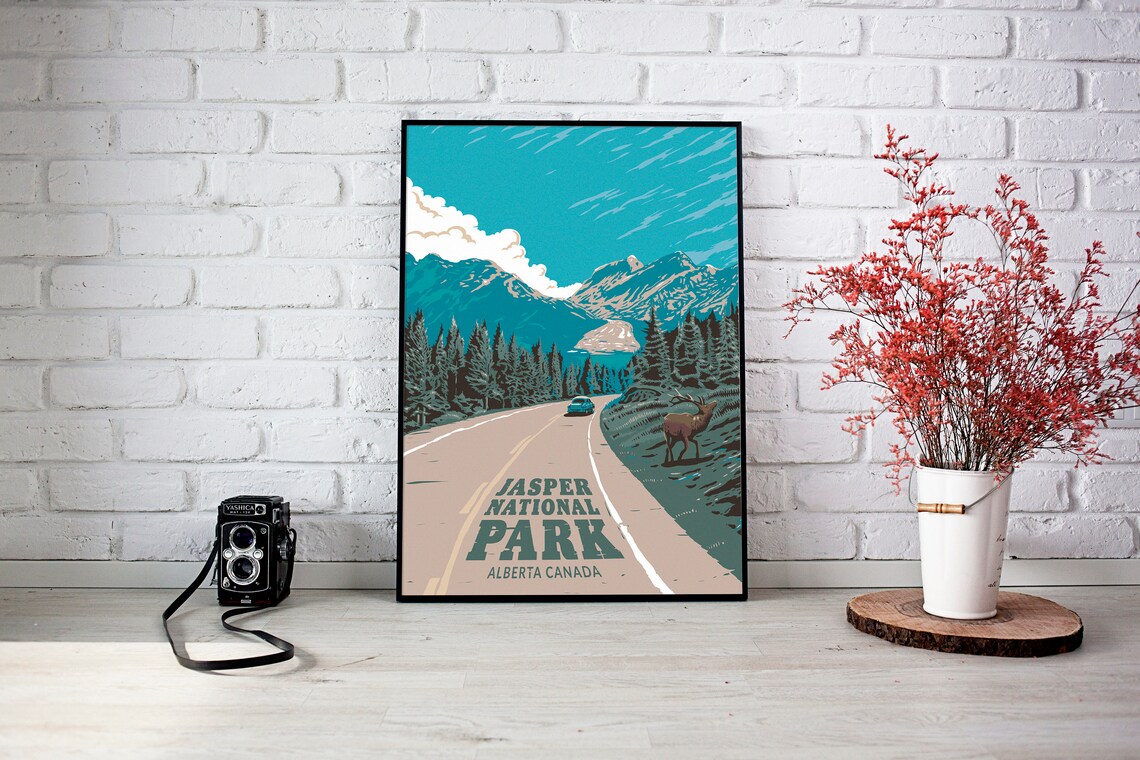Jasper National Park Vintage Travel Poster, Rockies - Image 2