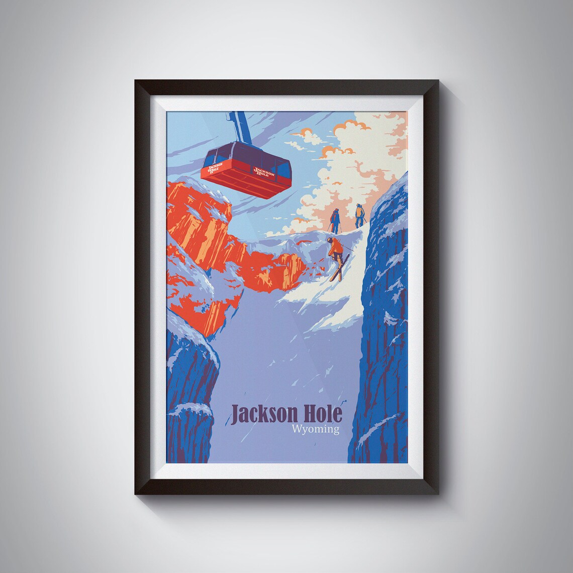 Jackson Hole Skiing Travel Poster, Wyoming Resort