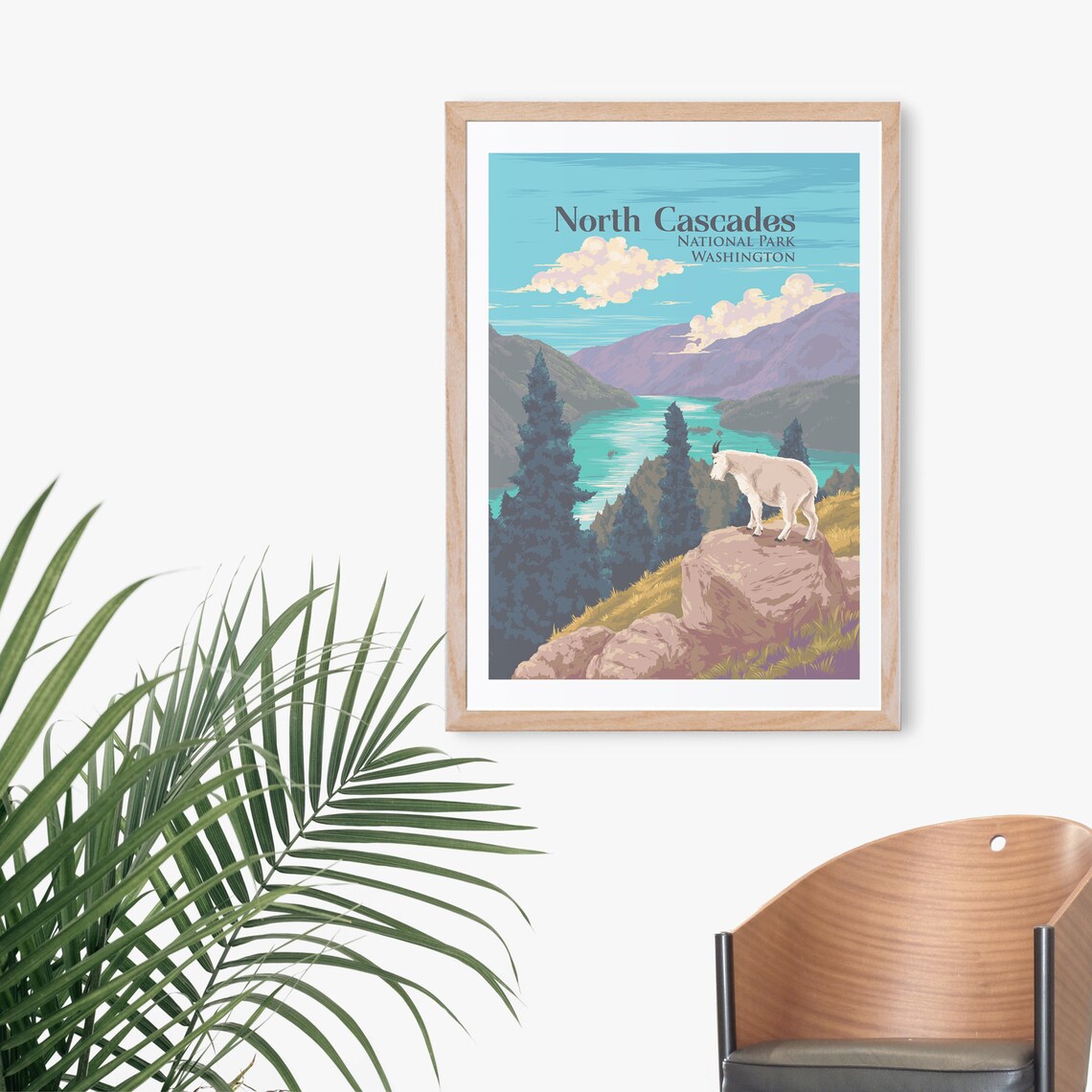 North Cascades Washington Mountain Goat Alpine Lake Travel Poster - Image 3
