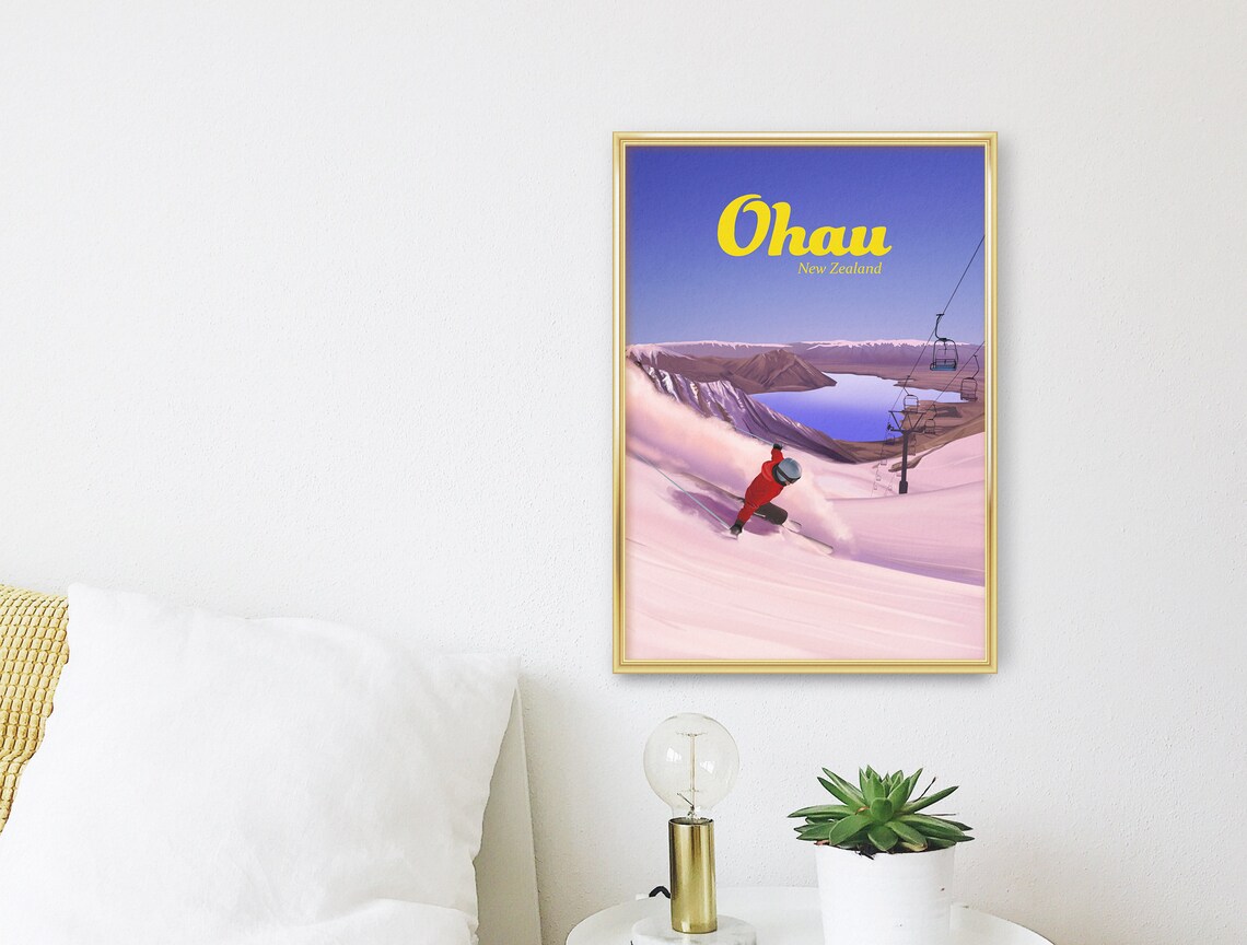 Ohau New Zealand Powder Slope Chairlift Lake View Ski Poster - Image 3