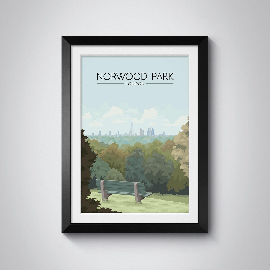 Norwood Park London Bench With City Skyline View Travel Poster
