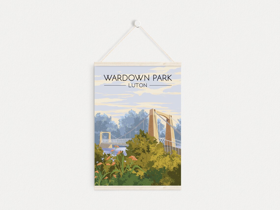 Wardown Park Luton Suspension Bridge England Vintage Travel Poster - Image 4