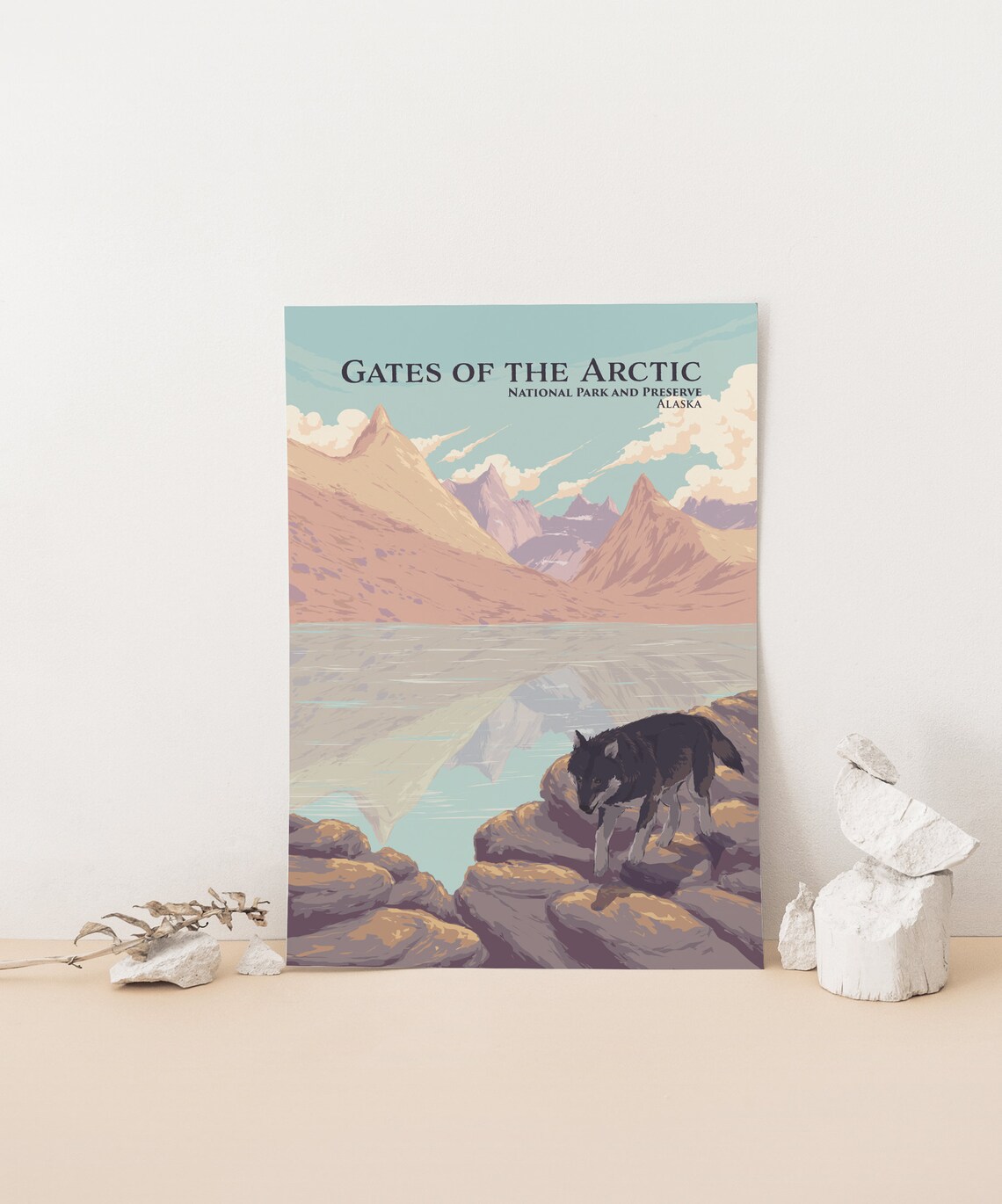 Gates of the Arctic National Park Alaska Wolf Lake Vintage Poster - Image 4