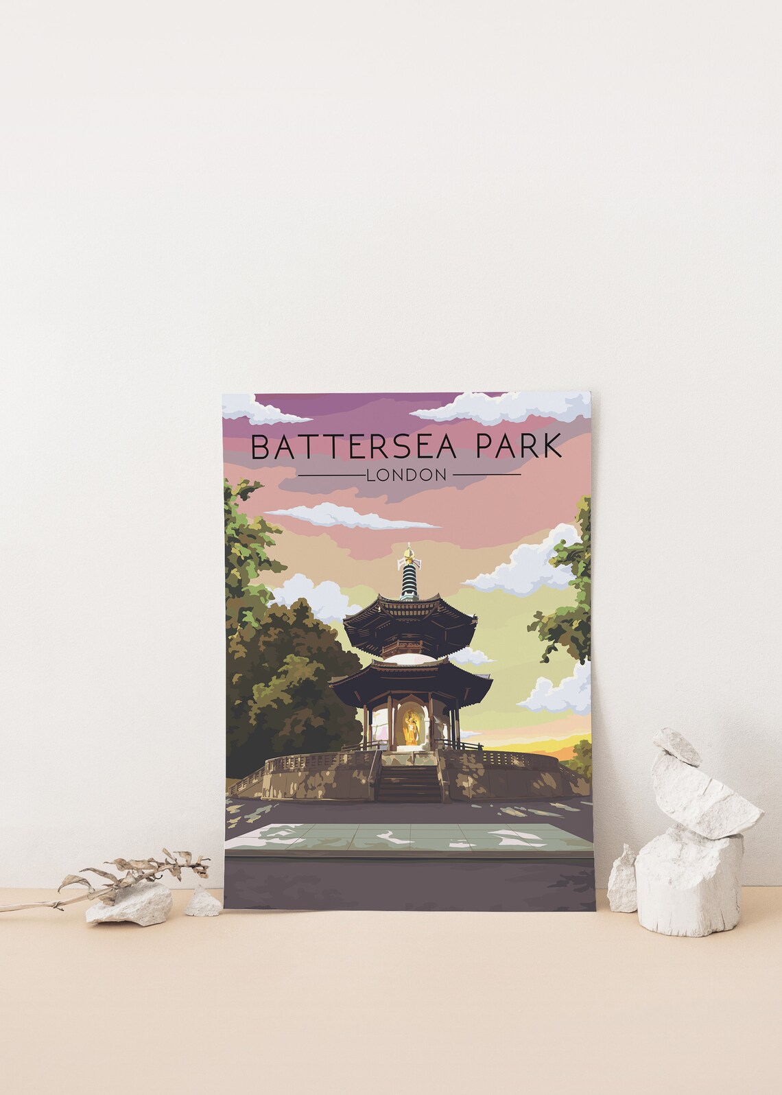 Battersea Park London Travel Poster, River Thames View - Image 4