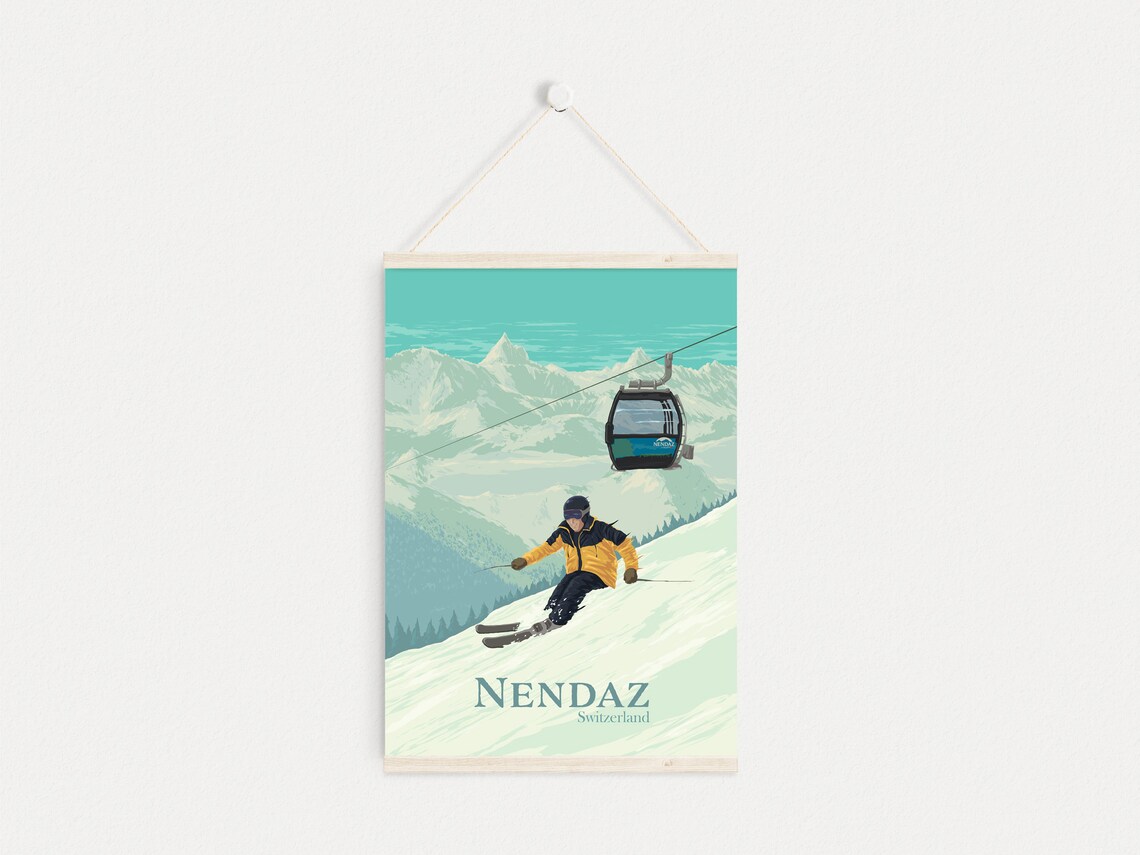 Nendaz Ski Resort Vintage Ski Poster, Swiss Alps - Image 4