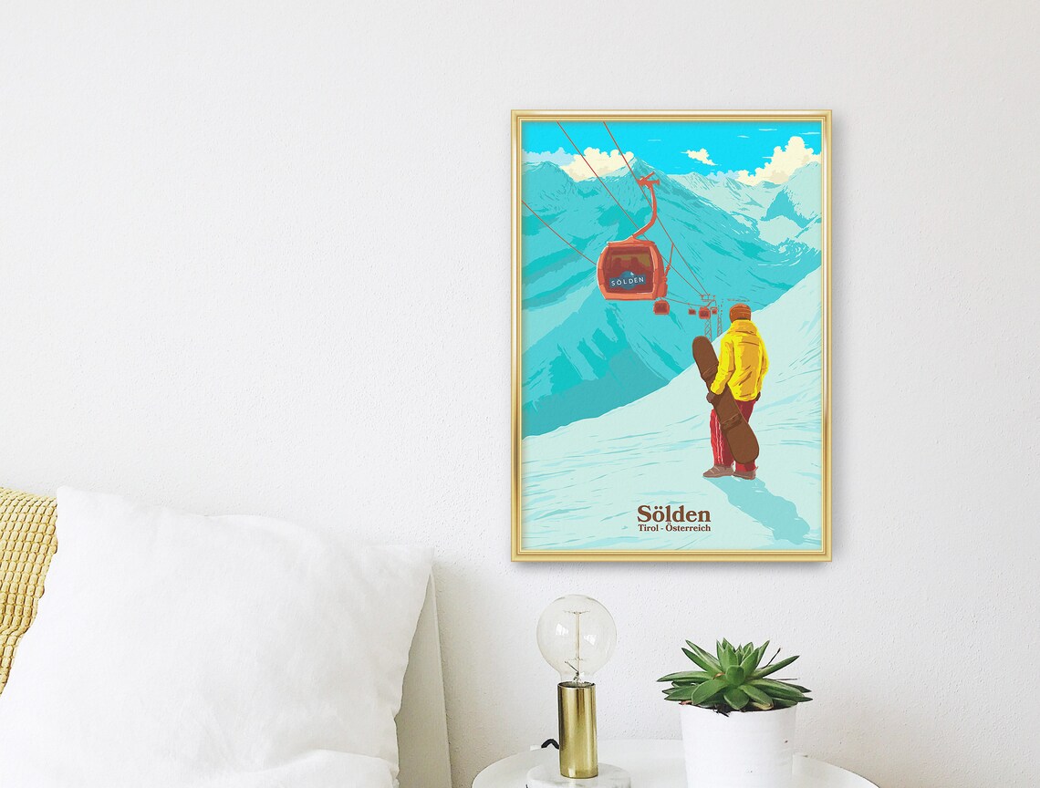 Solden Snowboarding Travel Poster, Vintage Ski Resort - Image 3