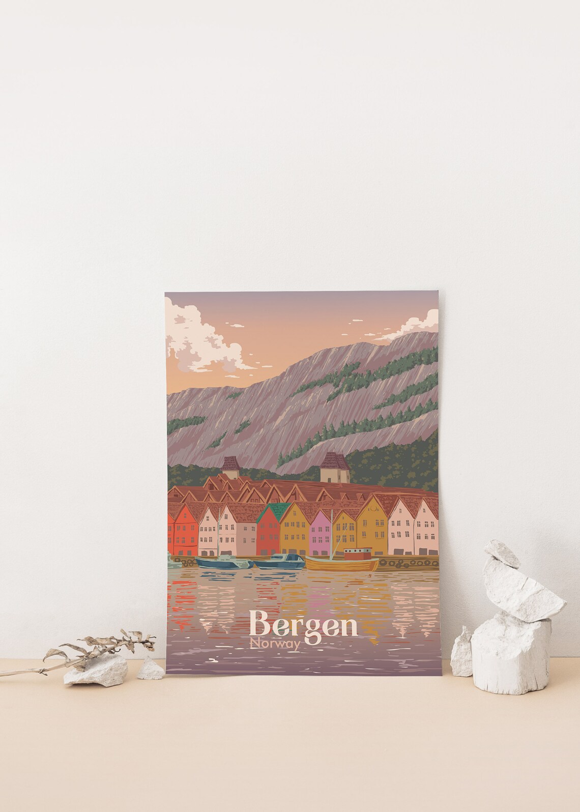 Bergen Norway Retro Travel Poster, Fjord Landmarks - Image 4