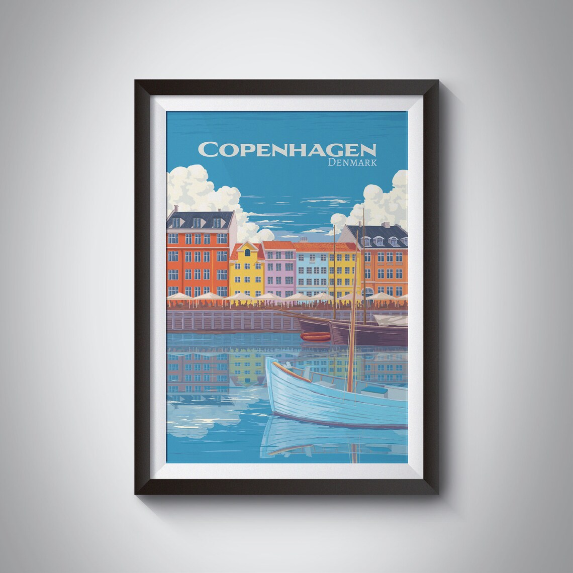 Copenhagen Denmark Nyhavn Colorful Harbor Retro Travel Poster