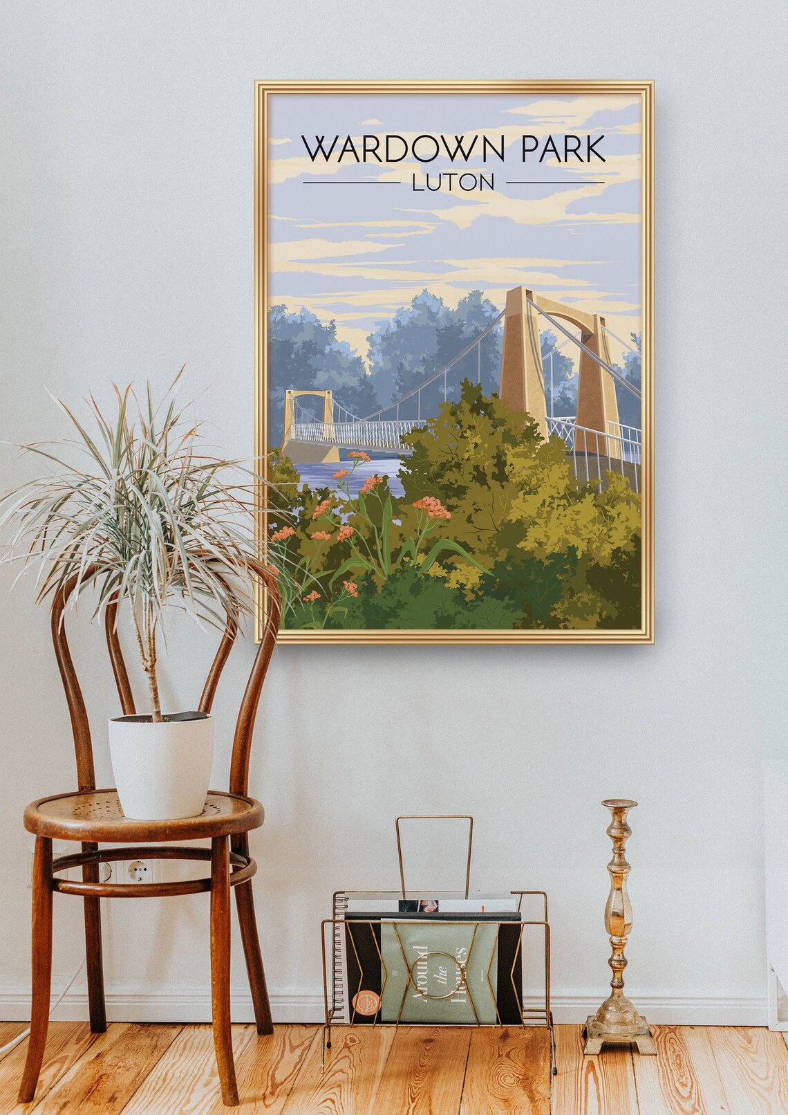 Wardown Park Luton Suspension Bridge England Vintage Travel Poster - Image 2