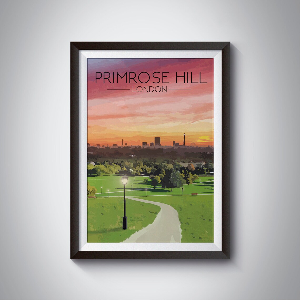 Primrose Hill London Travel Poster, Skyline Cityscape