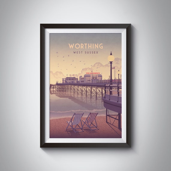 Worthing Vintage Travel Poster, West Sussex Seaside