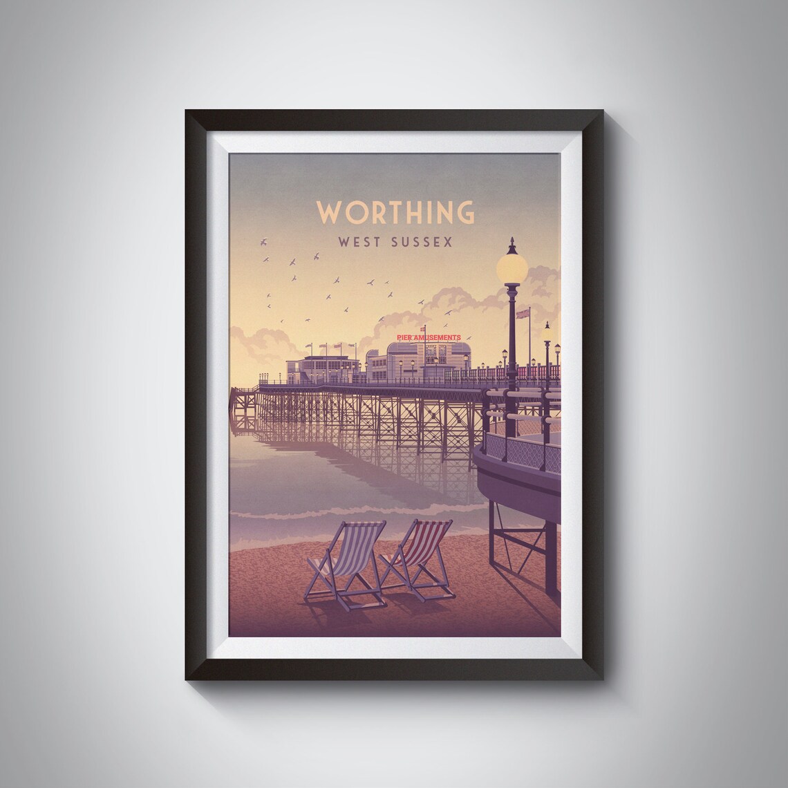 Worthing Vintage Travel Poster, West Sussex Seaside