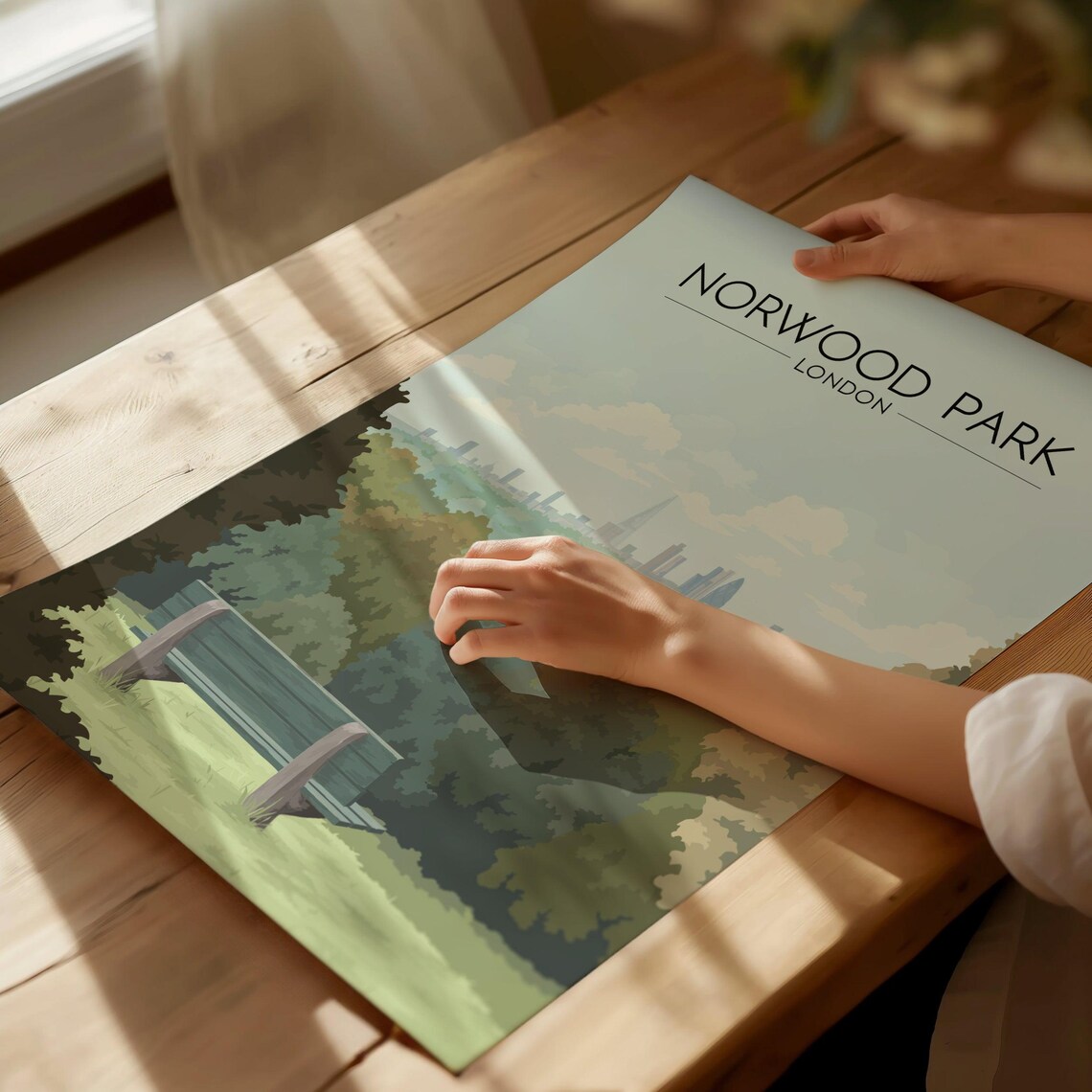 Norwood Park London Bench With City Skyline View Travel Poster - Image 2