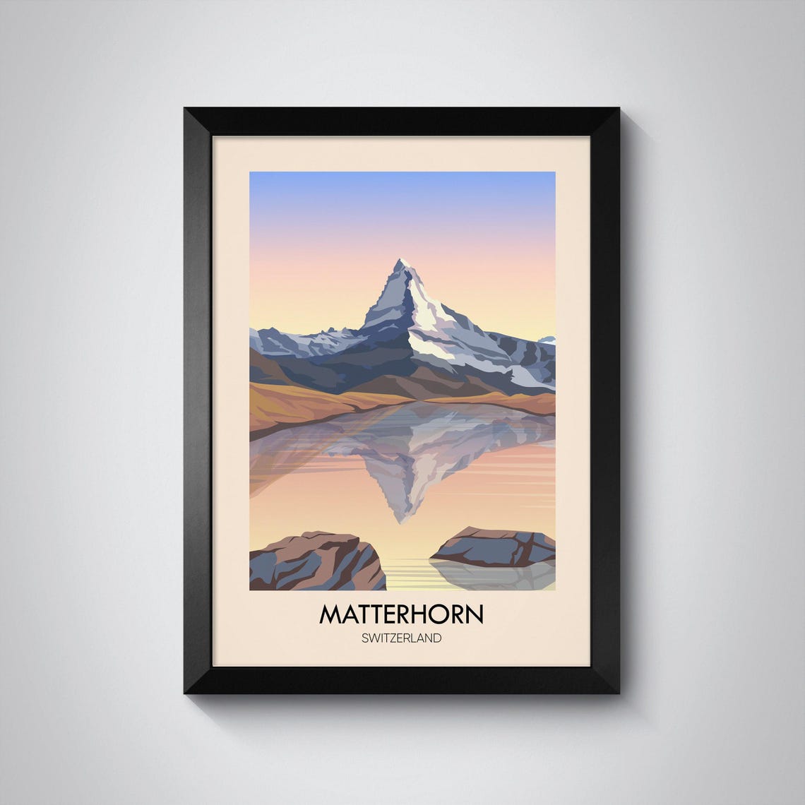 Matterhorn Switzerland Sunset Reflection Minimalist Alpine Travel Poster