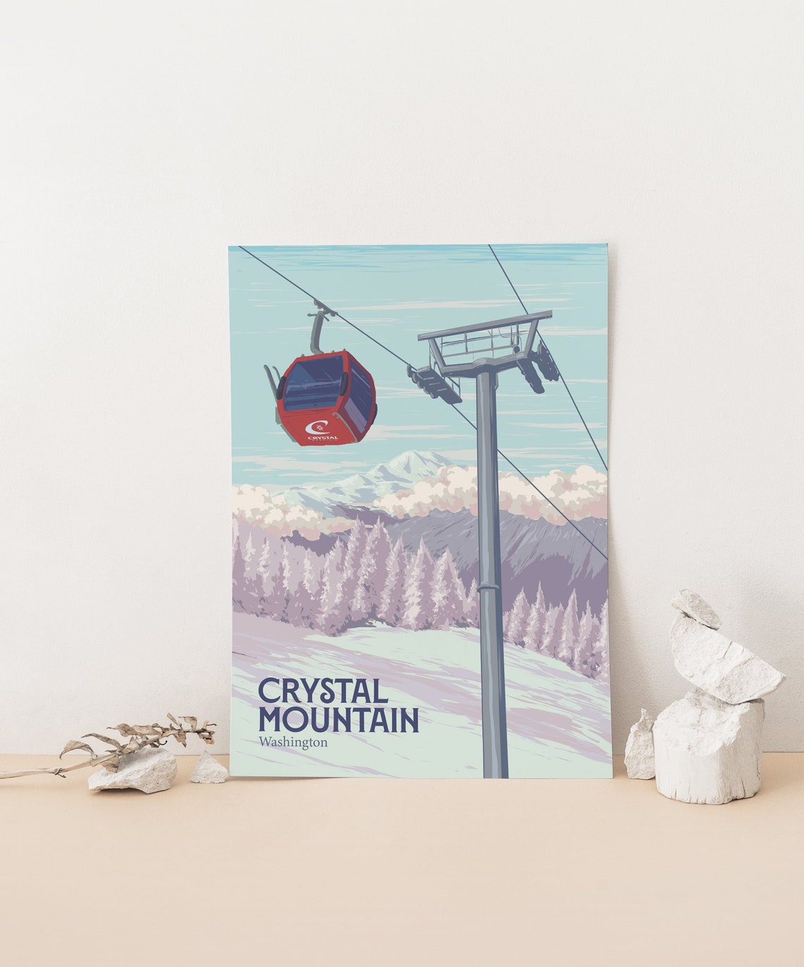 Crystal Mountain Washington Red Gondola Alpine Ski Resort Poster - Image 4