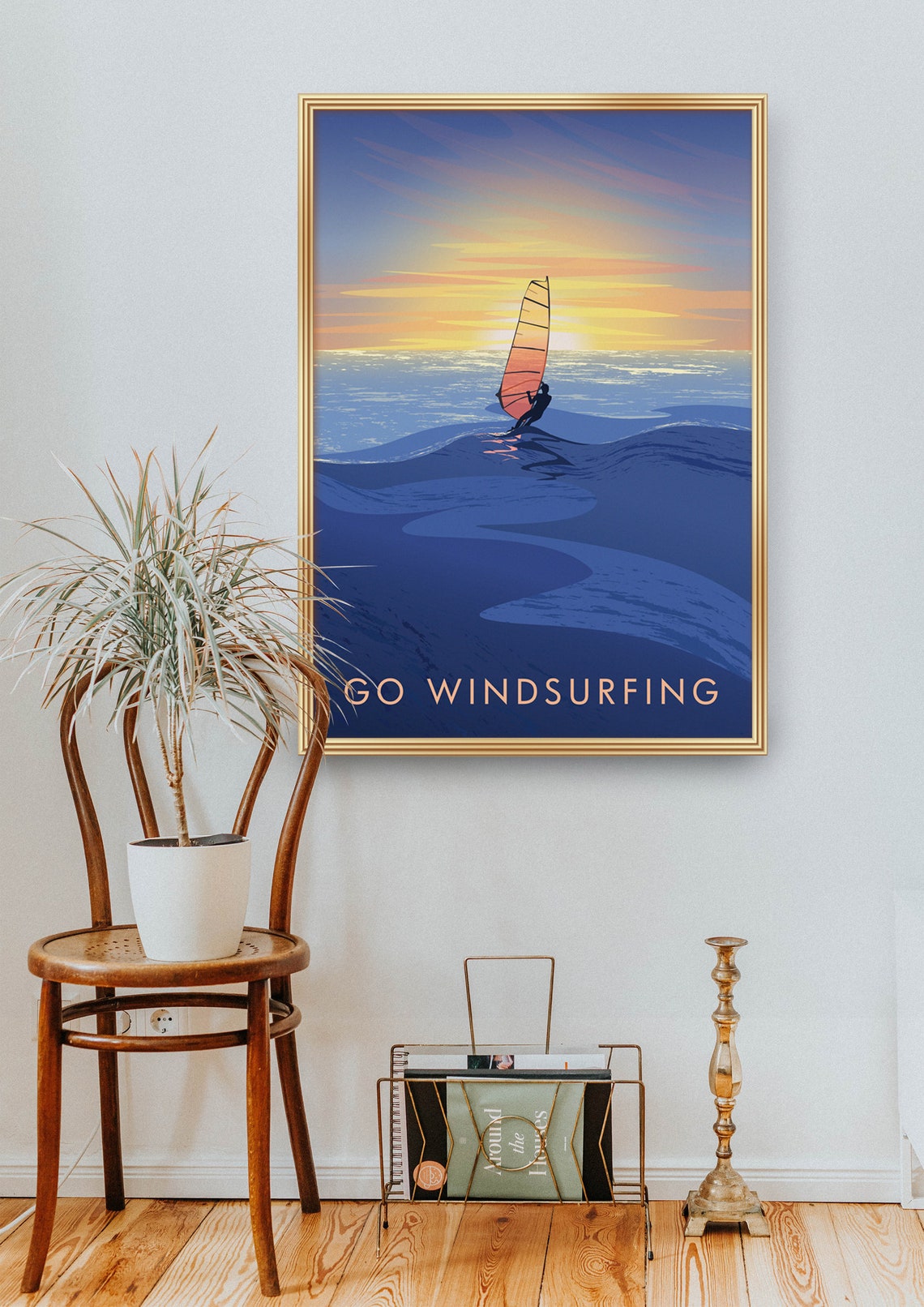 Go Windsurfing Sunset Ocean Waves Sailing Silhouette Sport Poster - Image 2