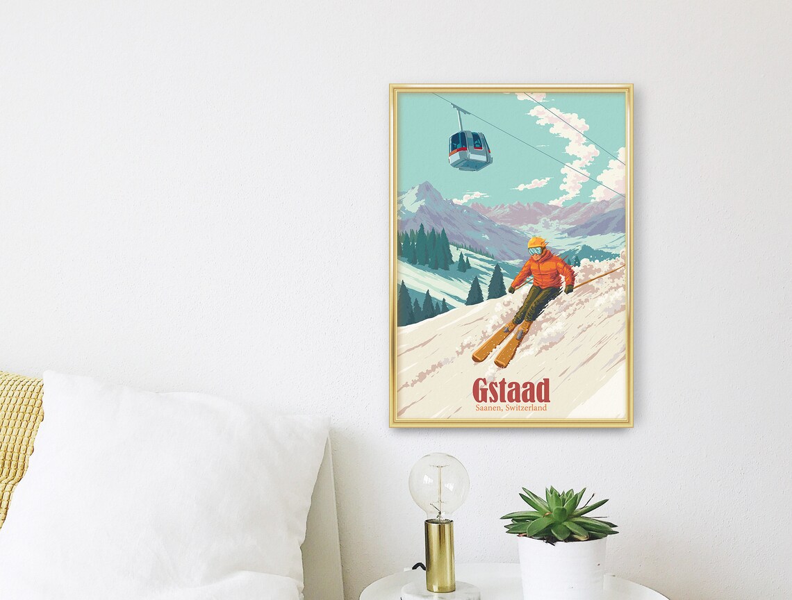 Gstaad Vintage Ski Resort Poster, Swiss Alps Travel Poster - Image 3