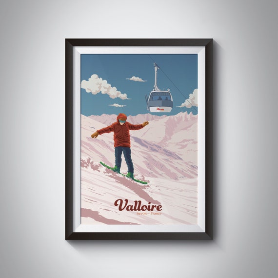 Valloire Snowboarding Poster Savoie France French Alps Print Vintage Ski Resort Poster Skiing Wall Art Valloire Galibier Snowboard Art
