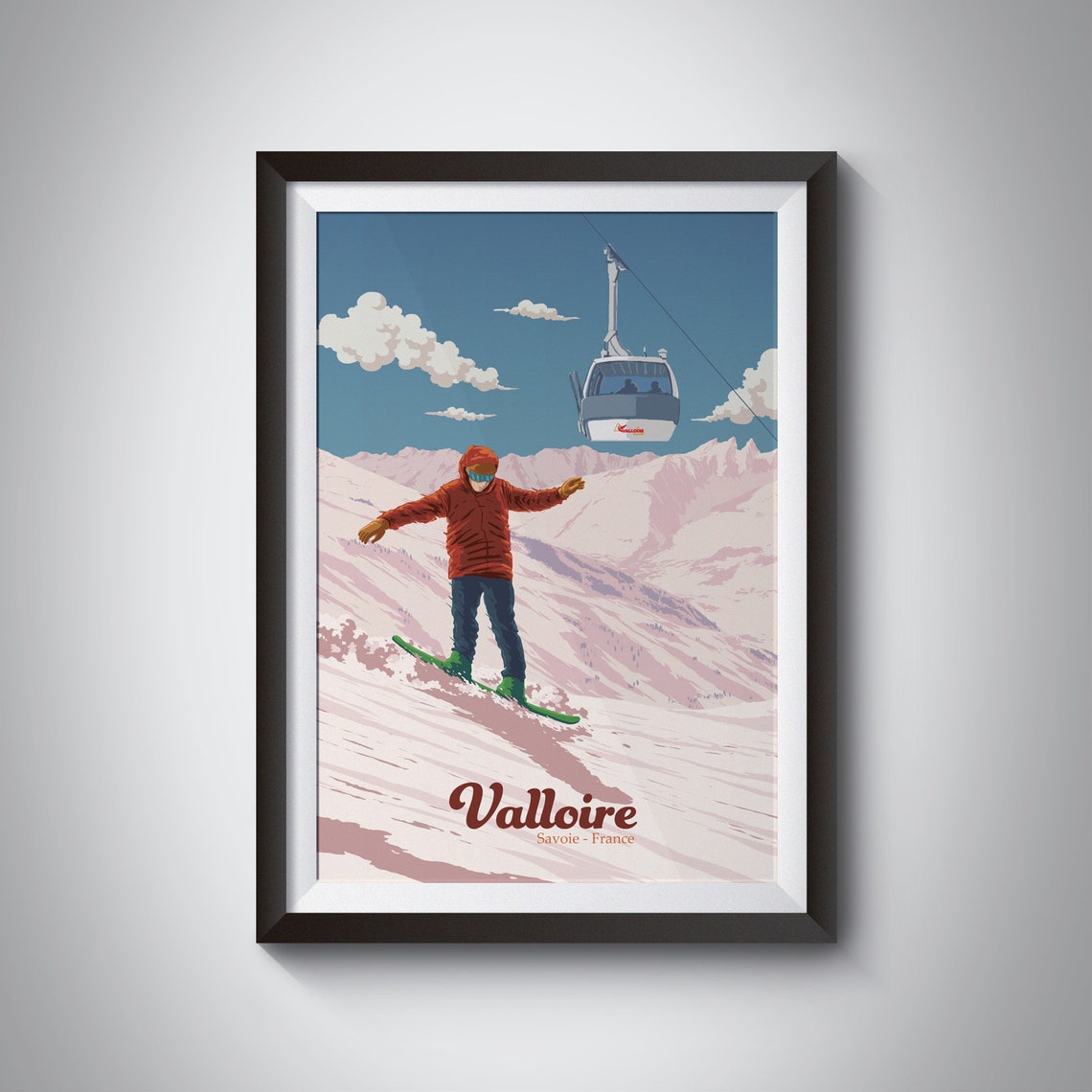 Valloire Snowboarding Poster Savoie France French Alps Print Vintage Ski Resort Poster Skiing Wall Art Valloire Galibier Snowboard Art