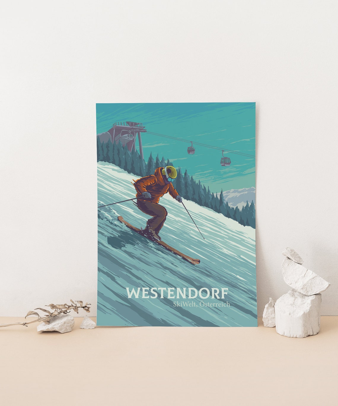 Westendorf SkiWelt Austria Skier Poster Tyrol Alpine Mountain Resort - Image 2