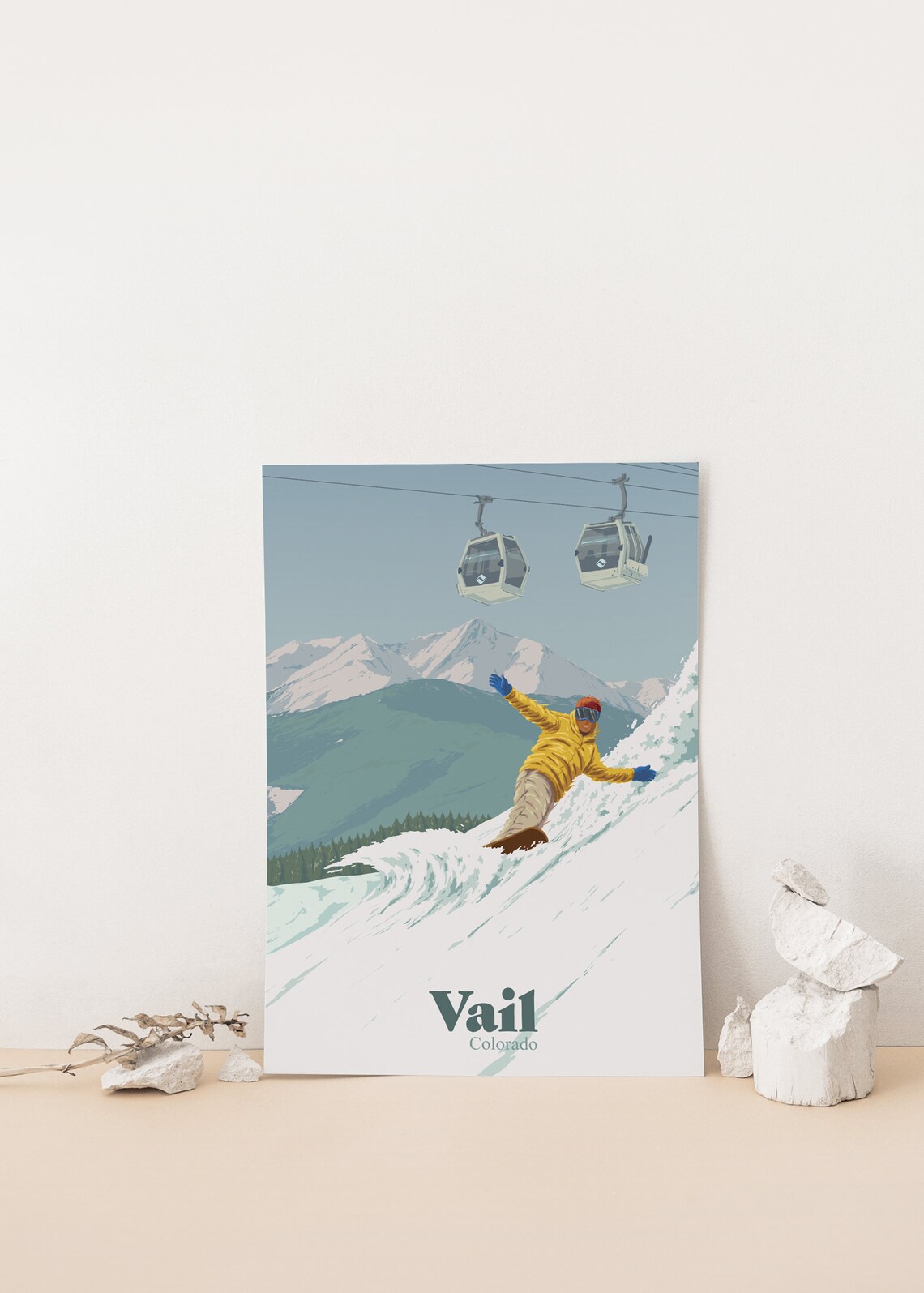 Vail Colorado Snowboarding Travel Poster, Rocky Mountains - Image 4