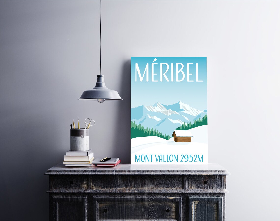Meribel Retro Ski Poster, French Alps Travel Poster - Image 3