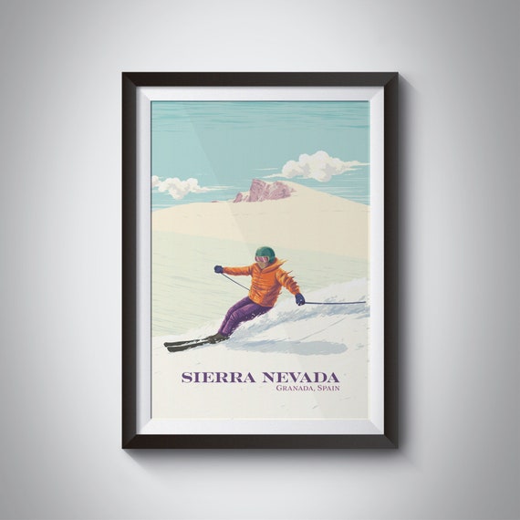 Sierra Nevada Ski Resort Poster Spain Granada Snowboarding Vintage Skiing Print Veleta Ski Station Pradollano Retro Snowboarding