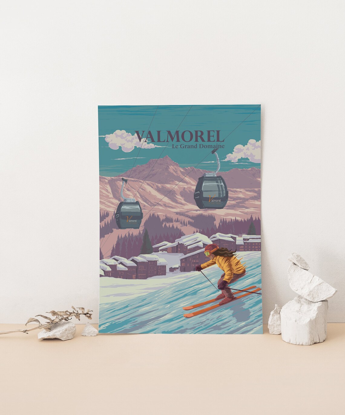 Valmorel French Alps Ski Resort Gondola Vintage Travel Poster - Image 4