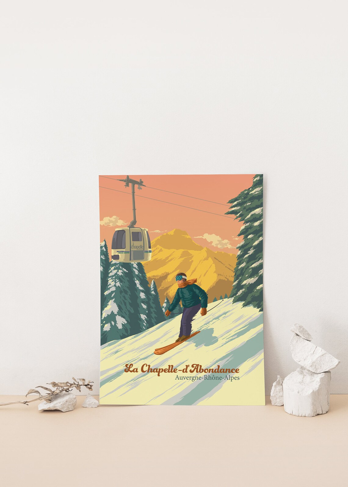 La Chapelle d'Abondance French Alps Skier Gondola Ski Poster - Image 4