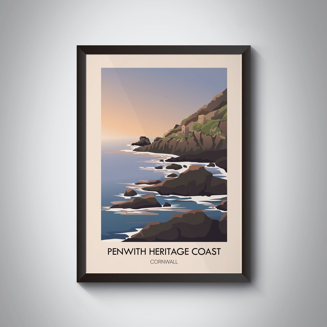 Penwith Heritage Coast Cornwall Rocky Shore Sunset Scene Poster