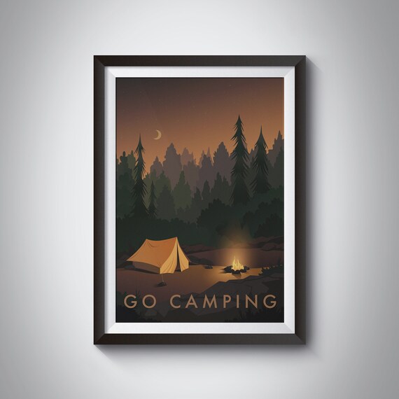 Go Camping Vintage Travel Poster, Outdoor Adventure