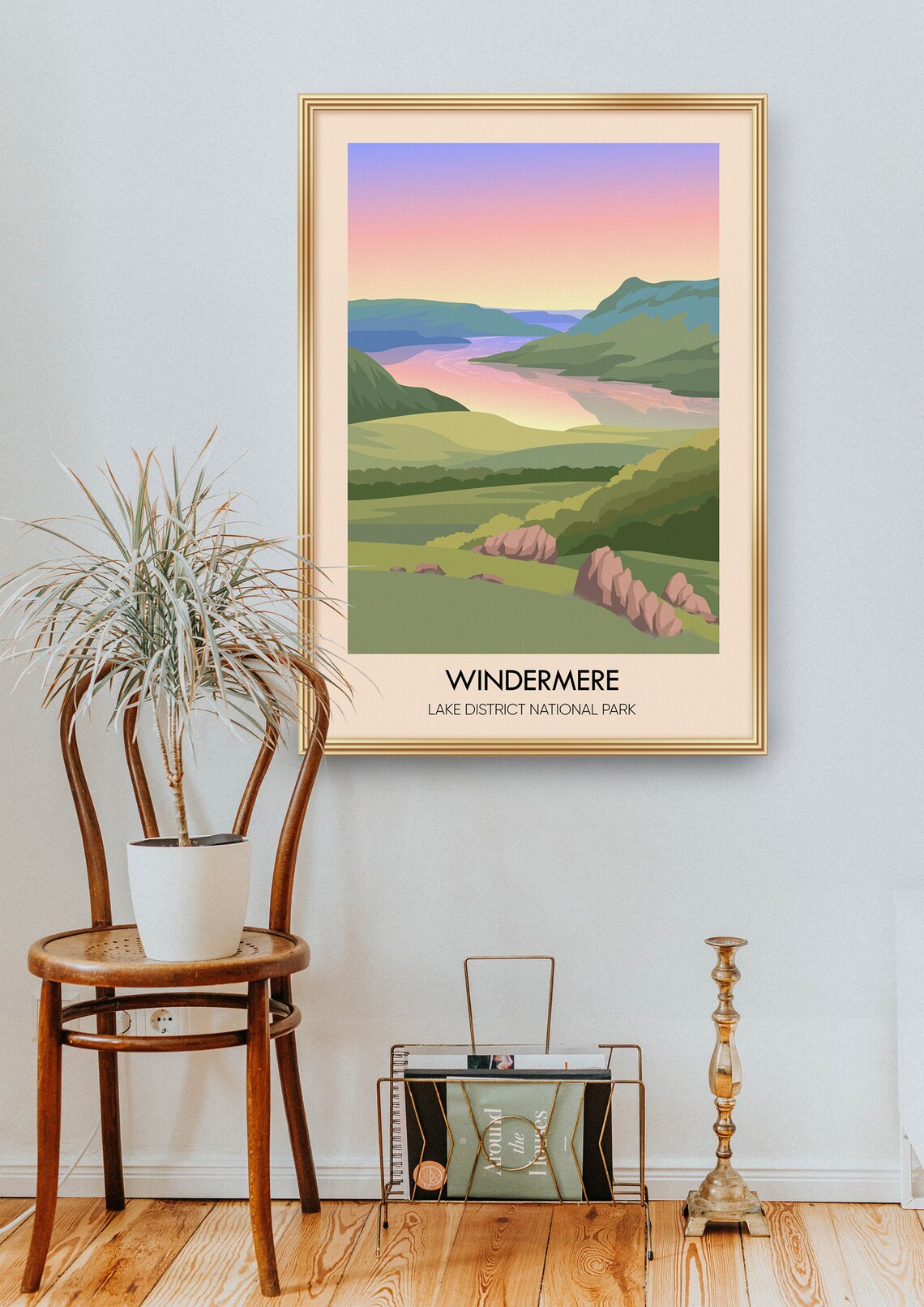 Windermere Lake District Sunset Pastel Pink Sky Travel Poster - Image 2